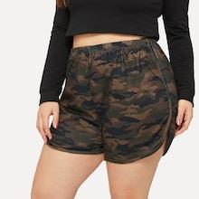 Romwe Plus Camo Print Elastic Waist Shorts