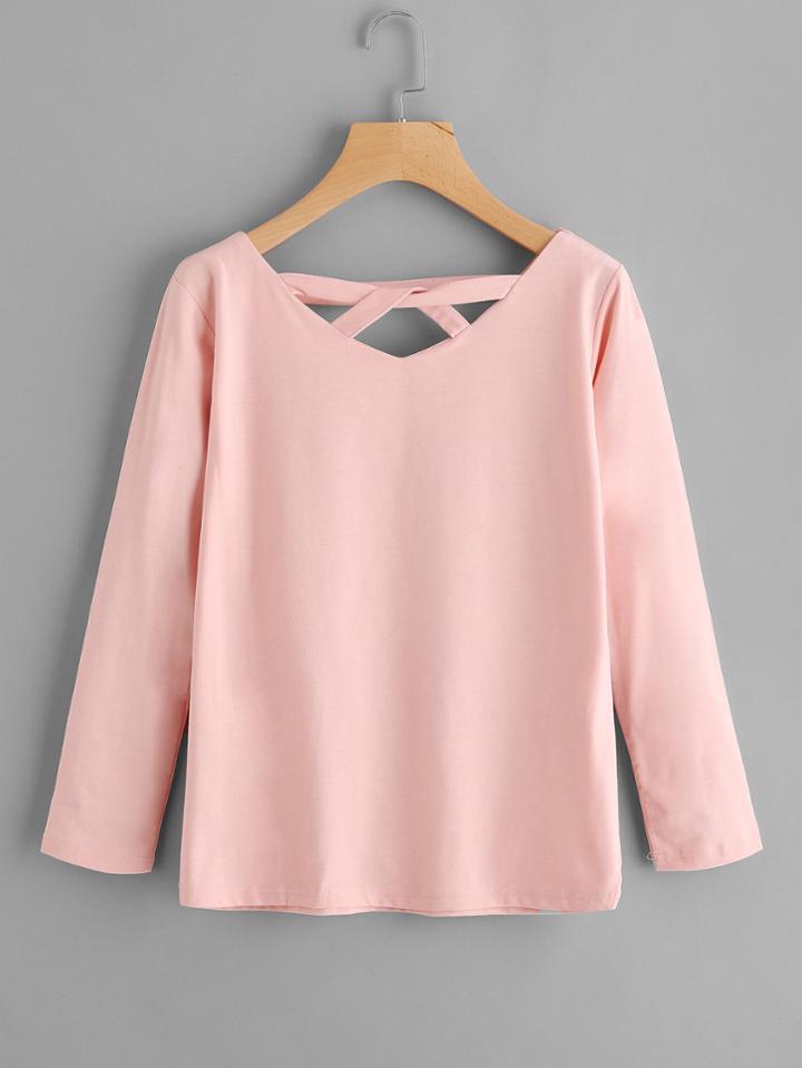 Romwe V Neckline Strap Detail Tee