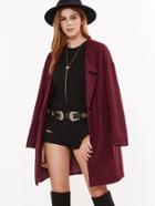 Romwe Burgundy Notch Collar One Button Front Coat