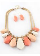 Romwe Orange Ombre Gemstone Necklace With Earrings