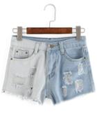 Romwe Ombre Ripped Frayed Denim Shorts