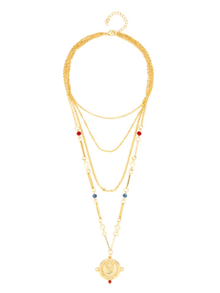 Romwe Round Pendant Layered Chain Necklace With Jewelry