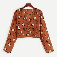 Romwe Single Breasted Leopard Print Blouse