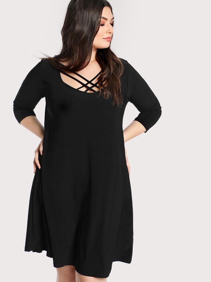 Romwe Criss Cross Front Quarter Sleeve Dress