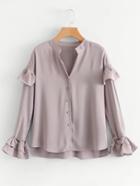 Romwe Flounce Sleeve Step Hem Blouse