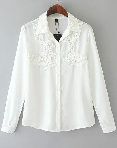 Romwe Lapel Embroidered Loose Blouse