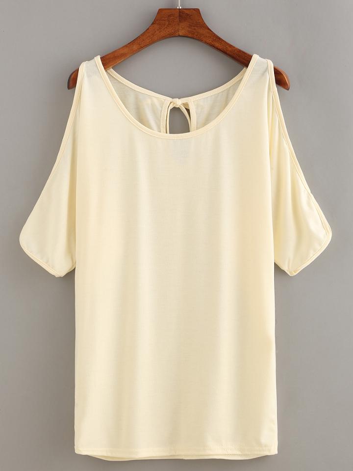 Romwe Slit Sleeve Keyhole Tie-back Blouse