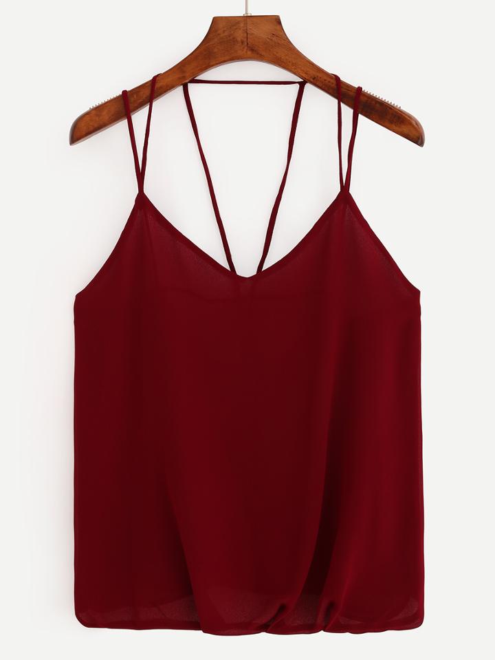 Romwe Caged Chiffon Cami Top - Burgandy