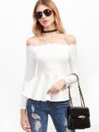 Romwe White Scallop Off The Shoulder Peplum Top