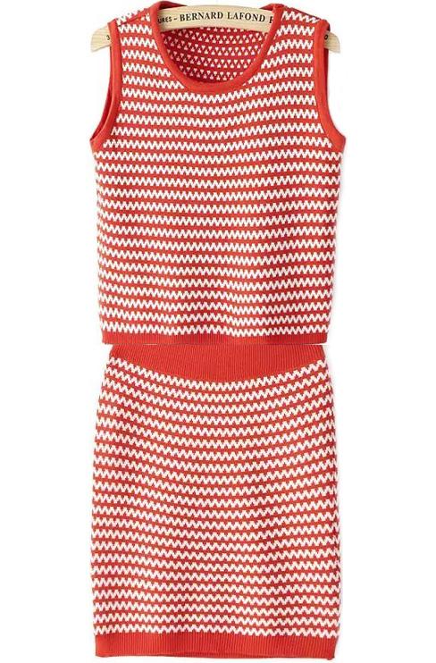 Romwe Striped Knit Tank Top With Orange Skirt