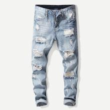 Romwe Guys Destroyed Plain Jeans