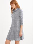 Romwe Grey Marled Knit Cowl Neck A Line Dress