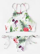 Romwe Jungle Print Tie Side Bikini Set