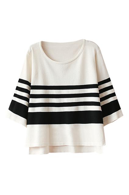 Romwe Striped & Cropped Split White Jumper