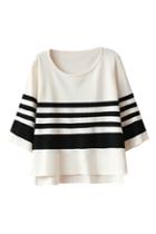 Romwe Striped & Cropped Split White Jumper
