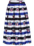 Romwe Peking Opera Print Striped Blue Skirt