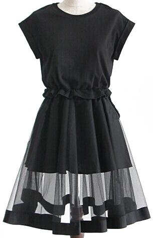Romwe Sheer Mesh Flare Two Pieces Dress