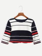 Romwe White Striped Invisible Zip Back Crop Top