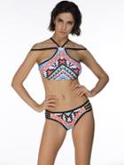Romwe Strappy Multicolor Tribal Print Bikini Set