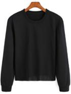 Romwe Round Neck Long Sleeve Black Sweatshirt