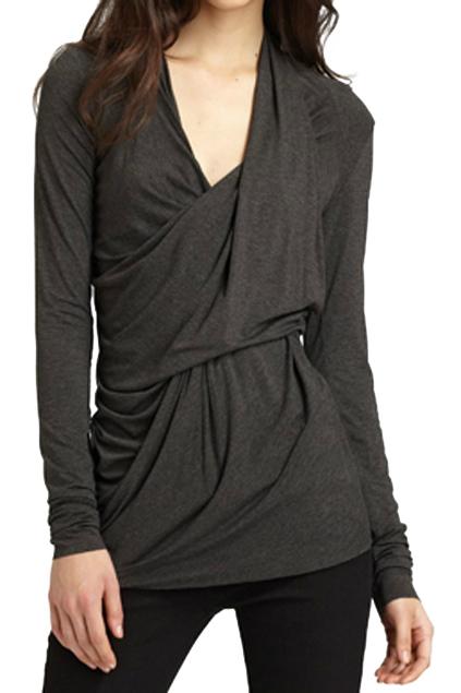 Romwe Pleated Grey Long Sleeved T-shirt
