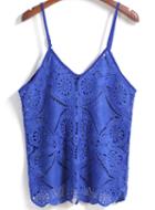 Romwe Spaghetti Strap Hollow Lace Crochet Blue Vest