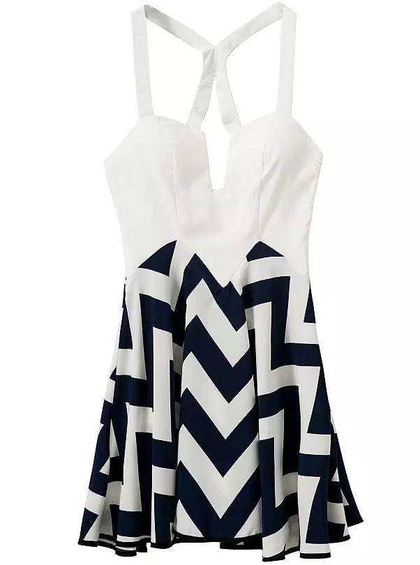 Romwe Spaghetti Strap V Cut Zigzag Dress