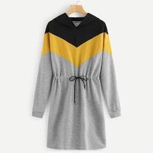 Romwe Cut And Sew Drawstring Waist Hoodie Dress