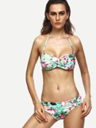 Romwe Multicolor Flower Print Twist Front Bikini Set