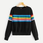 Romwe Random Rainbow Stripe Pullover