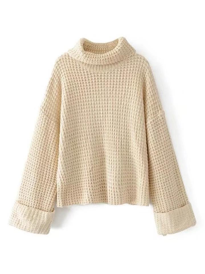 Romwe Turtleneck Drop Shoulder Waffle Knit Sweater