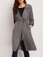 Romwe Grey Long Sleeve Lapel Pockets Trench Coat