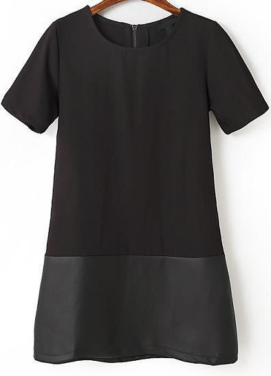 Romwe Contrast Pu Leather Straight Dress