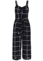 Romwe Spaghetti Strap Hollow Plaid Black Jumpsuit