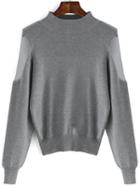 Romwe Mock Neck Contrast Mesh Grey Sweater