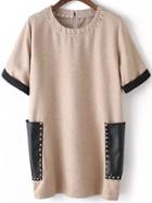 Romwe With Rivet Patch Pocket Khaki Dress