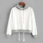 Romwe Plus Letter Embroidery Hooded Sweatshirt