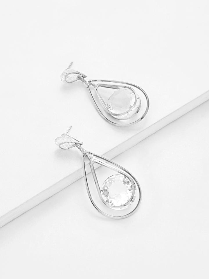 Romwe Water Drop Shaped Faux Diamond Design Earrings