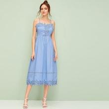 Romwe Floral Appliques Criss Cross Backless Cami Dress