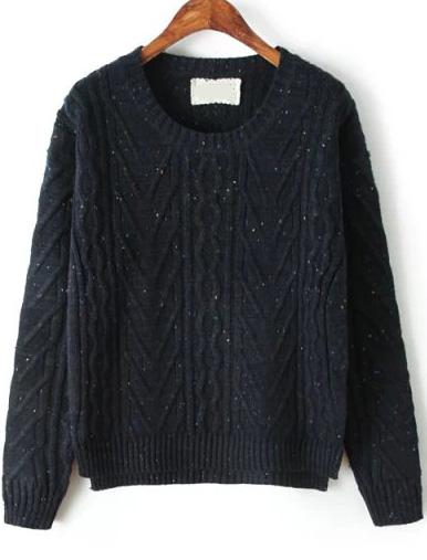 Romwe Zigzag Pattern Knit Navy Sweater