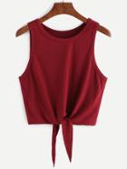 Romwe Tie Front Ribbed Crop Tank Top