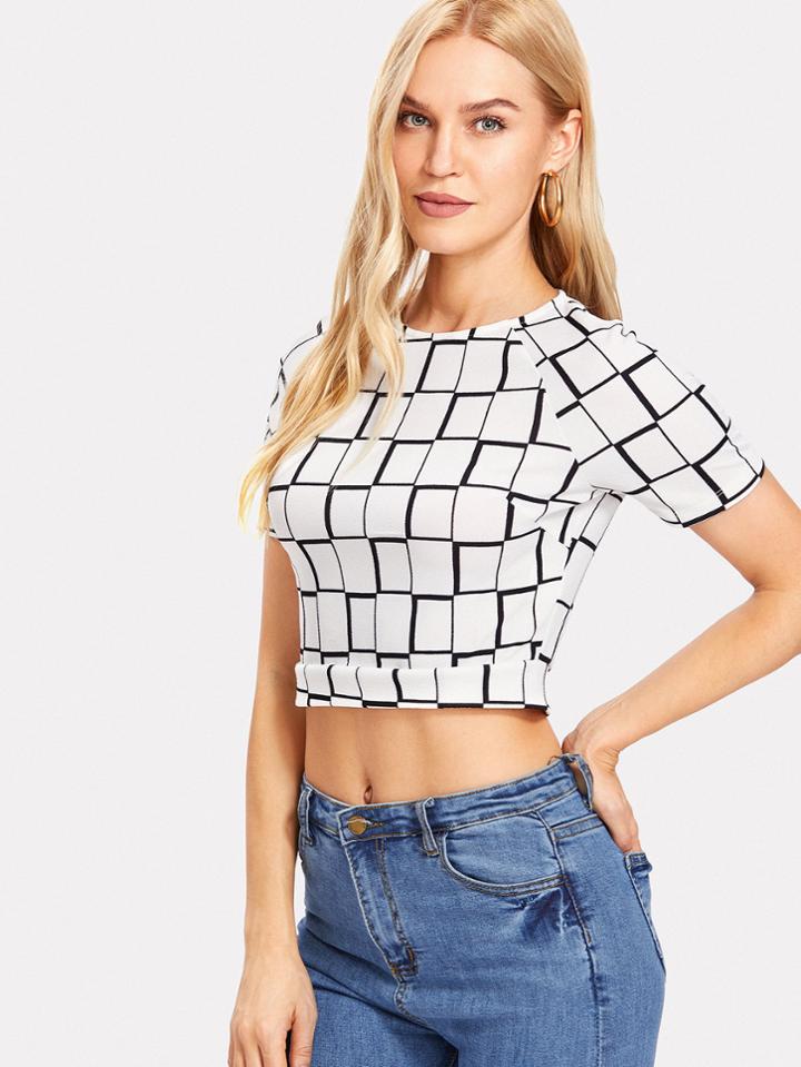 Romwe Knot Back Plaid Crop Top