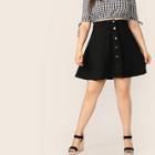 Romwe Plus Button Up Flare Skirt