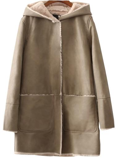 Romwe Hooded Long Apricot Coat With Pockets