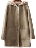 Romwe Hooded Long Apricot Coat With Pockets