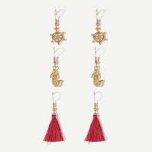 Romwe Mermaid & Tassel Drop Earrings 3pcs