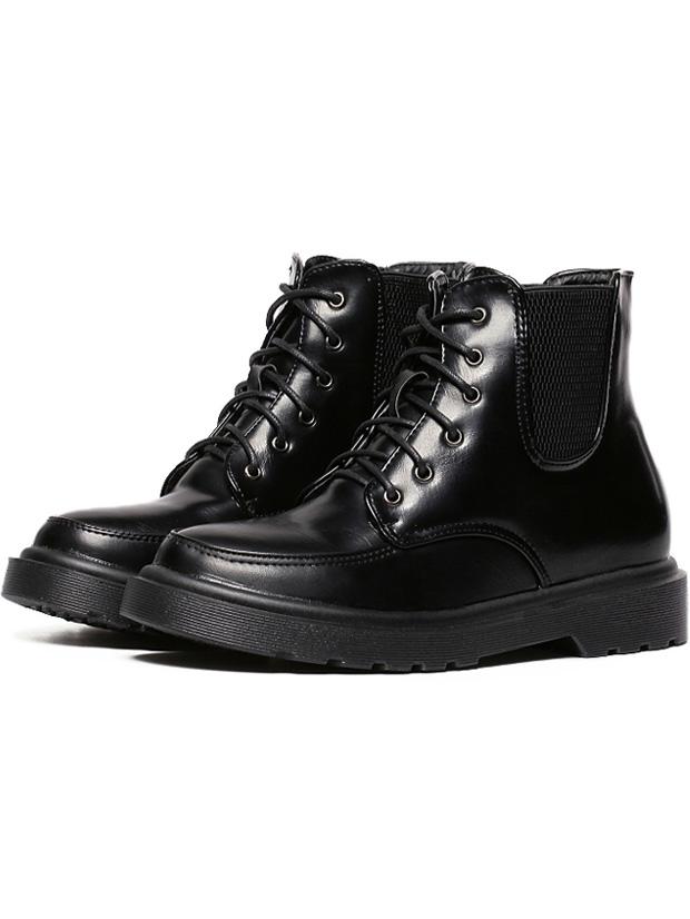 Romwe Black Contrast Stretch Inserts Lace Up Ankle Boots