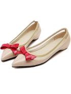 Romwe Nude Point Toe With Bow Flat Shoes
