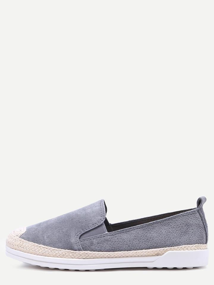 Romwe Grey Genuine Leather Elastic Espadrilles