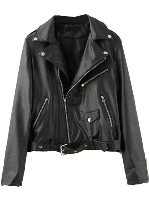 Romwe Lapel Zipper Belt Pocket Jacket